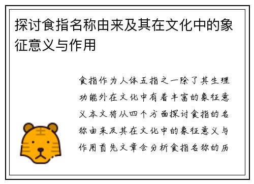 探讨食指名称由来及其在文化中的象征意义与作用